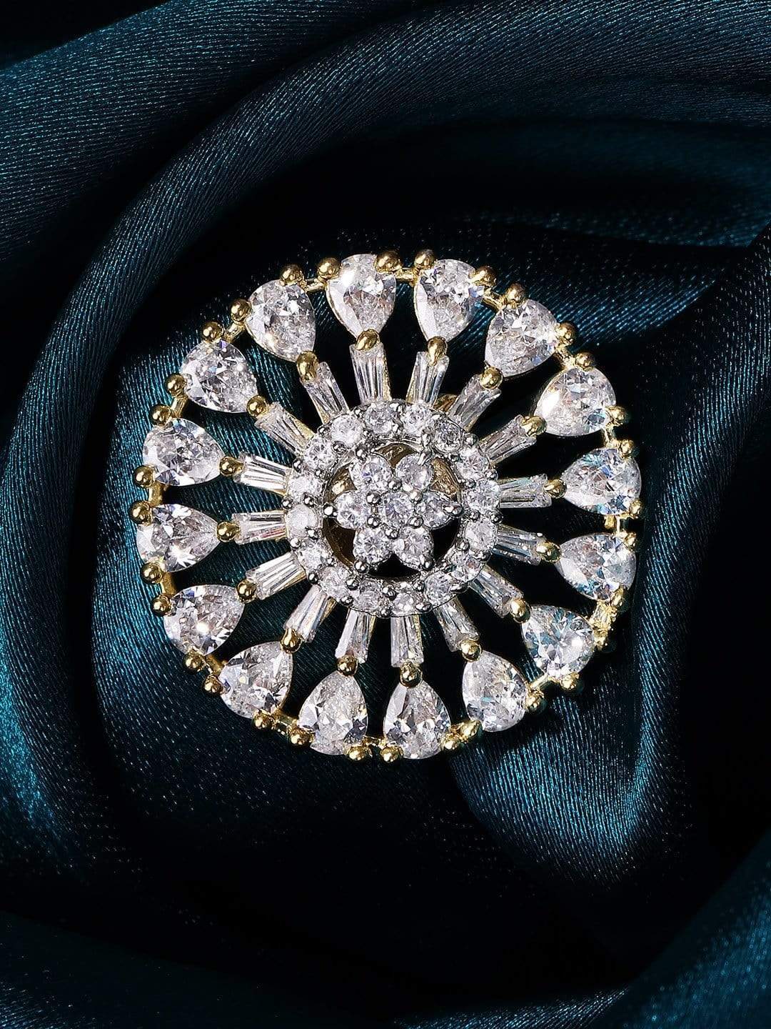 Rubans Gold Toned Handcrafted CZ Studded Statement Ring Gold