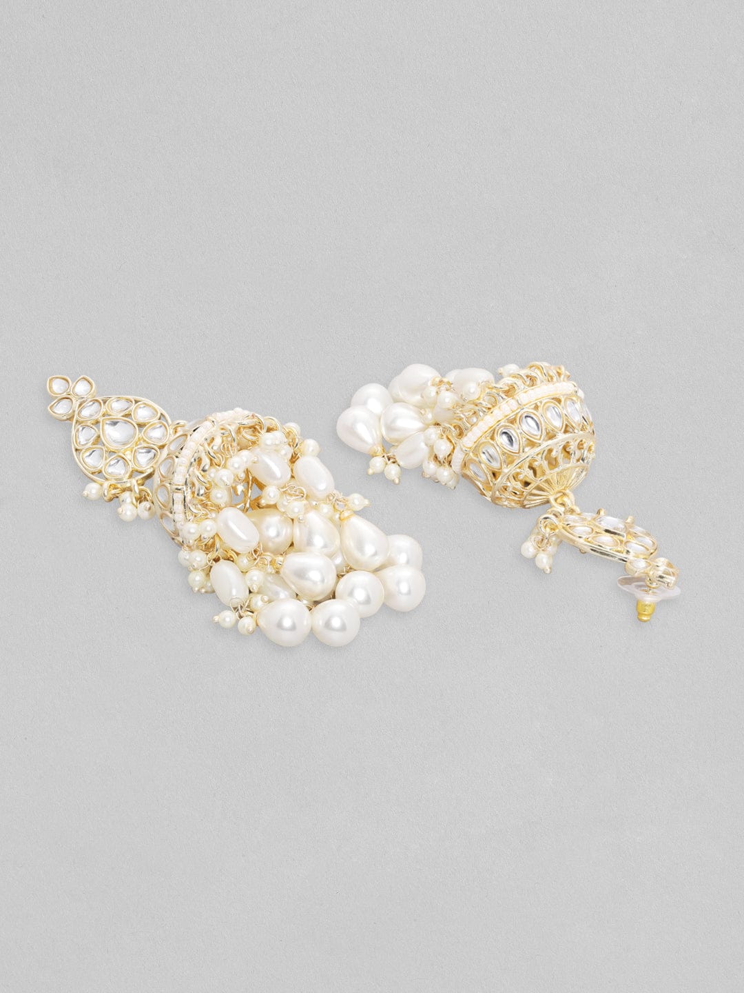 【Rubans】 Gold Toned Kundan Stone Studded Maang Tikka & Earring Set with Pearls｜ゴールドトーン クンダン パール マーンティッカ＆イヤリング セット