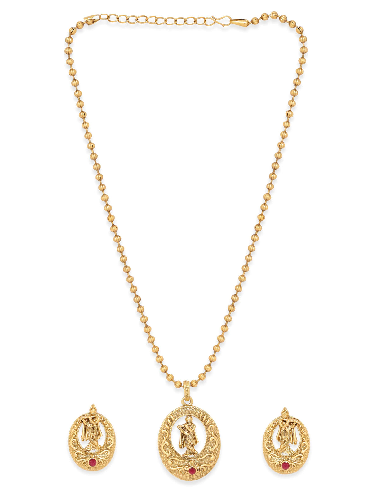 Divine Shri Krishna Temple Pendant Set Gold