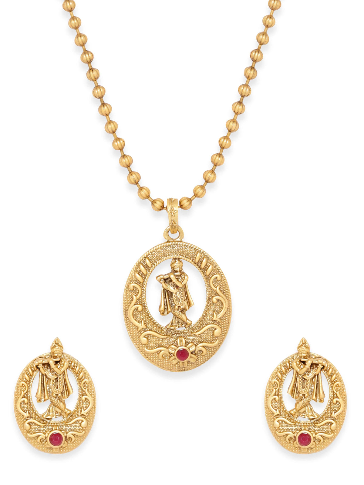 Divine Shri Krishna Temple Pendant Set Gold