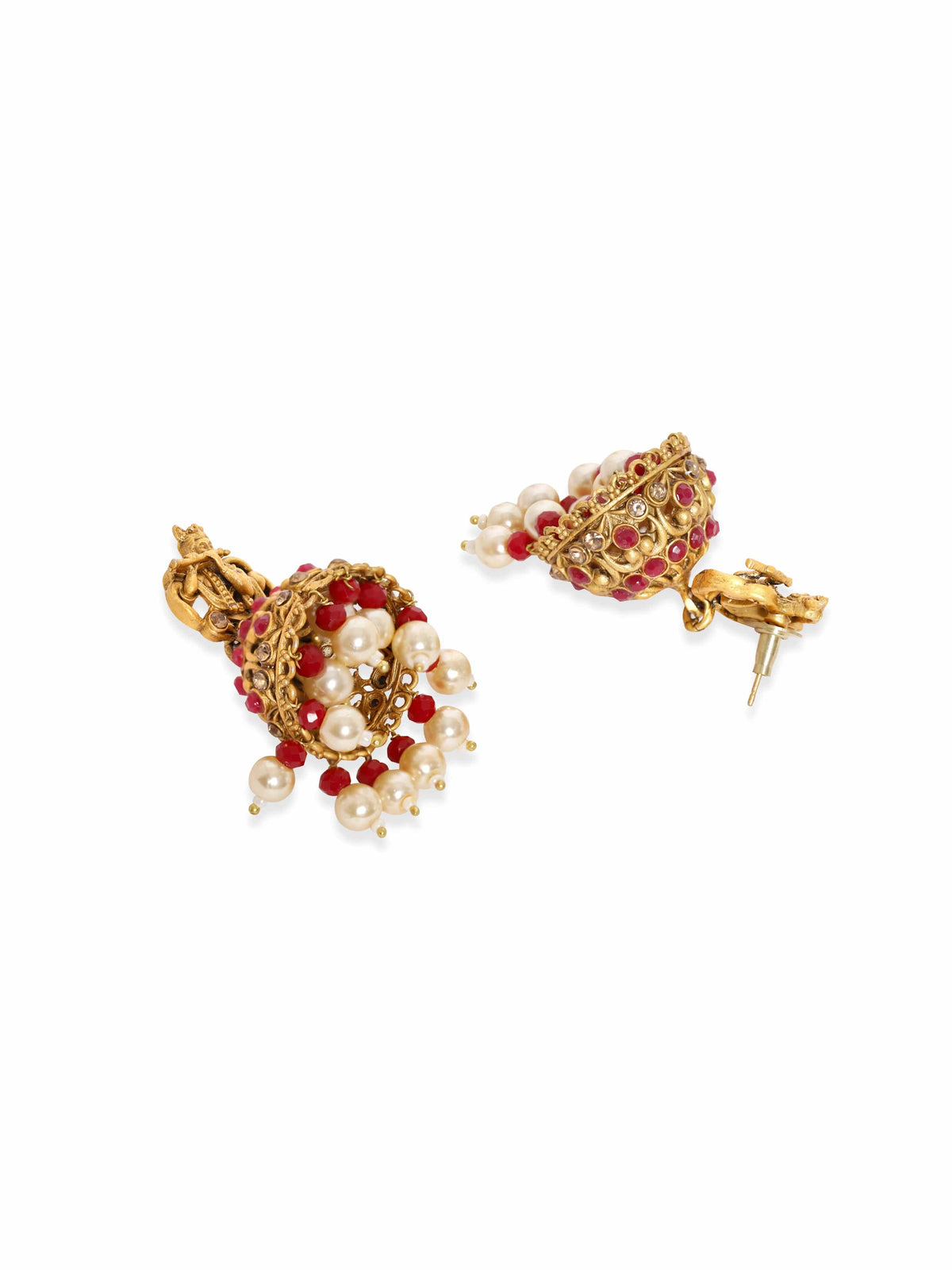 Lord Shri Krisha Majestic Temple Red Necklace Set Gold