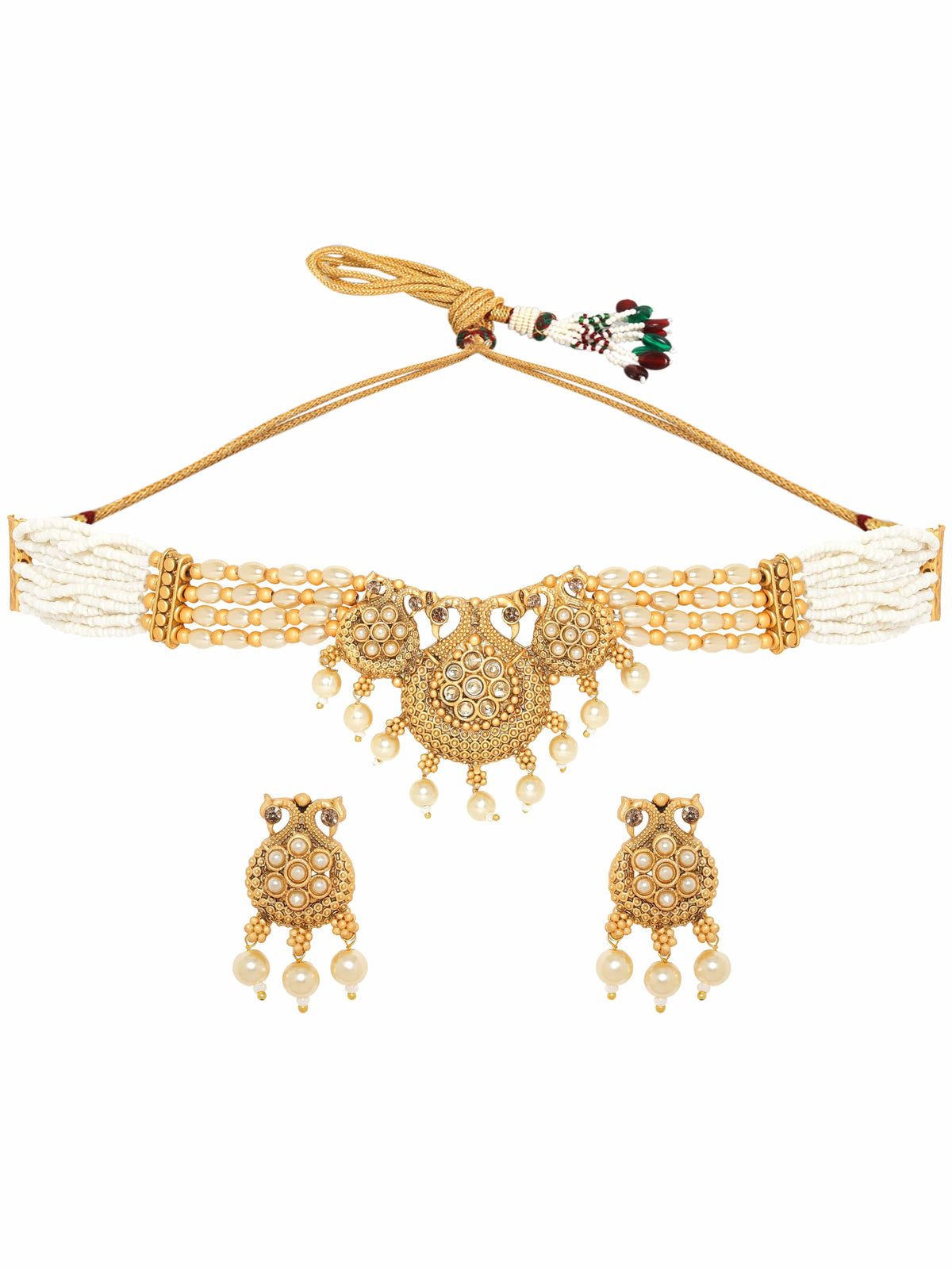 Pearl Beaded Golden Necklace Set Gold