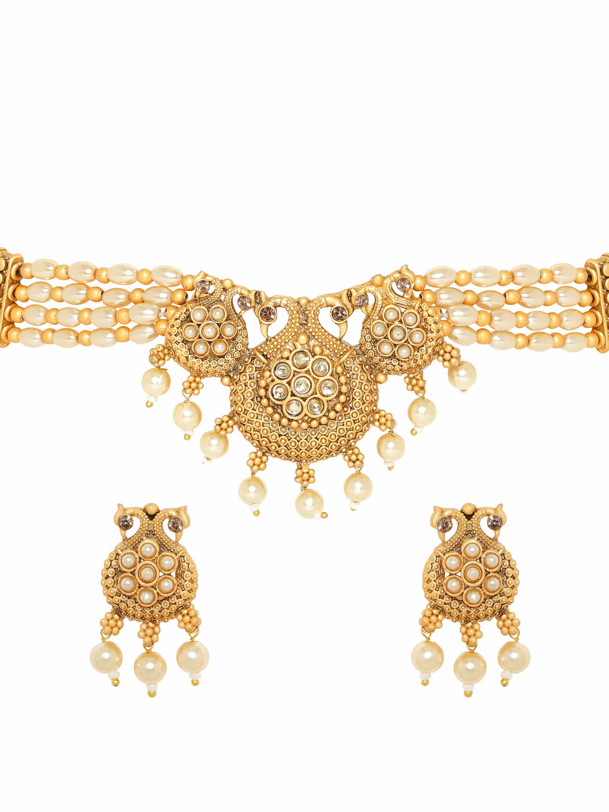 Pearl Beaded Golden Necklace Set Gold