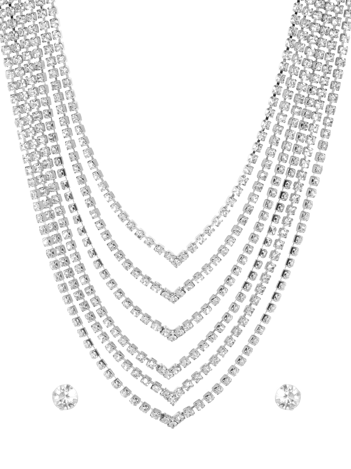 Silver Tone Layered Necklace Set Silver