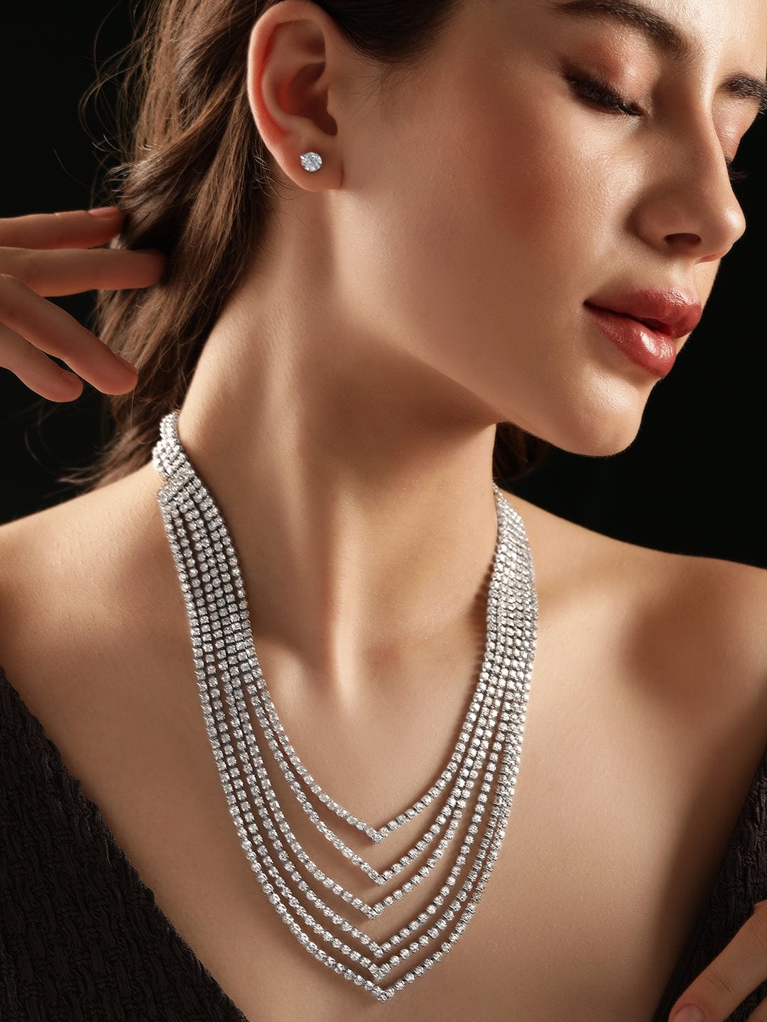 Silver Tone Layered Necklace Set Silver