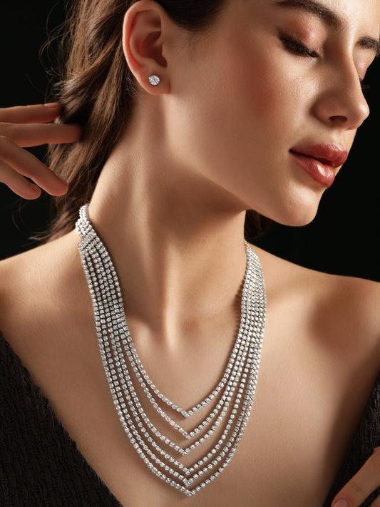 Silver Tone Layered Necklace Set Silver