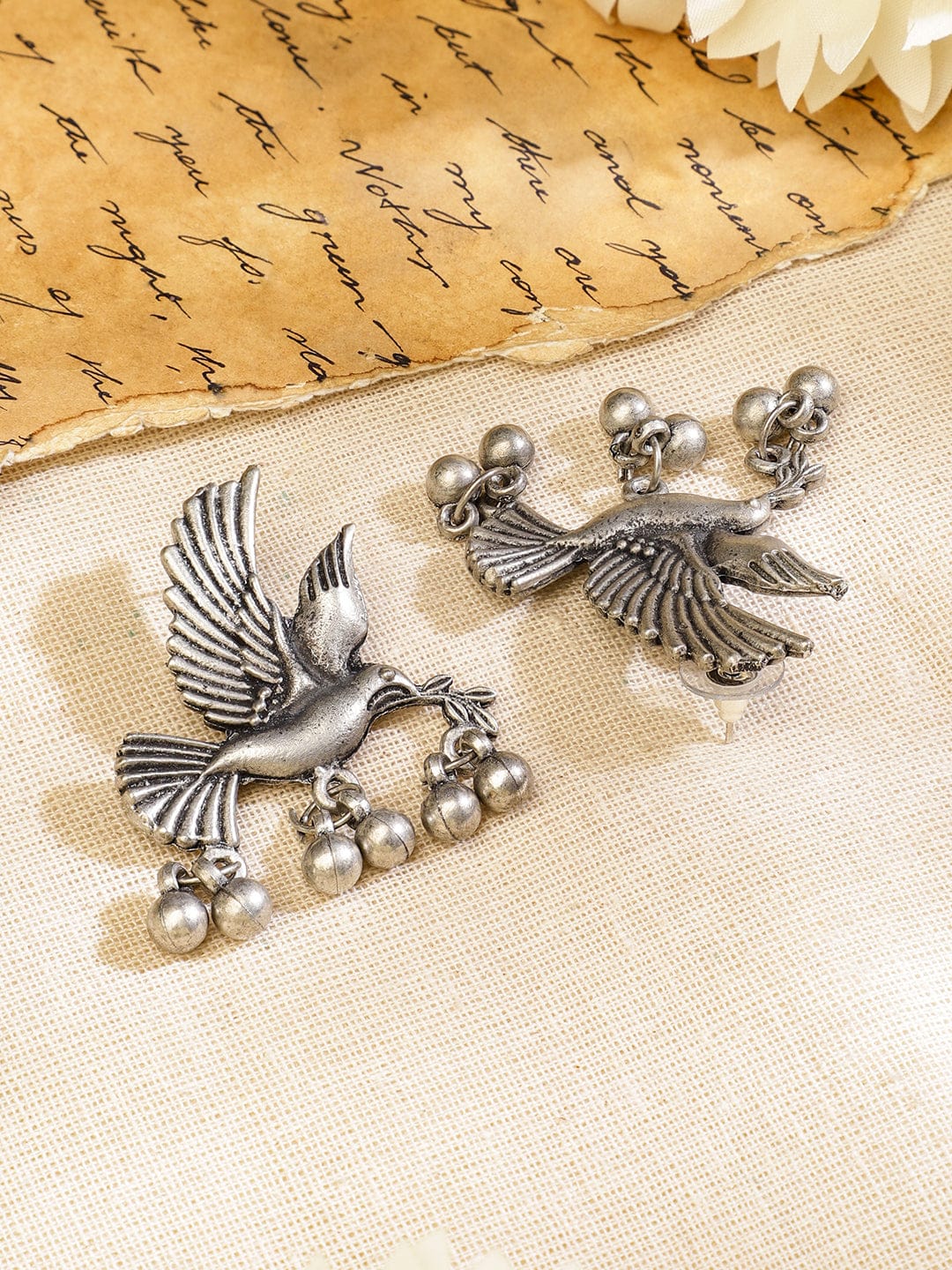 Oxidised Bird and Deer Motif Necklace Set フリーサイズ