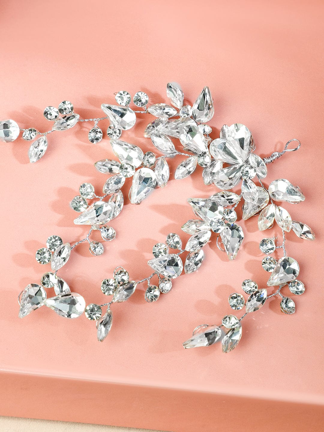 Silver Floral Crystal Side Hair Clip フリーサイズ