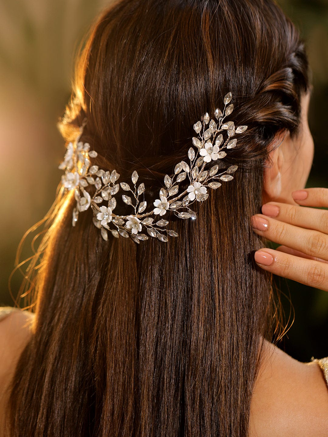 White Crystal with Pearls Hair Accessory フリーサイズ