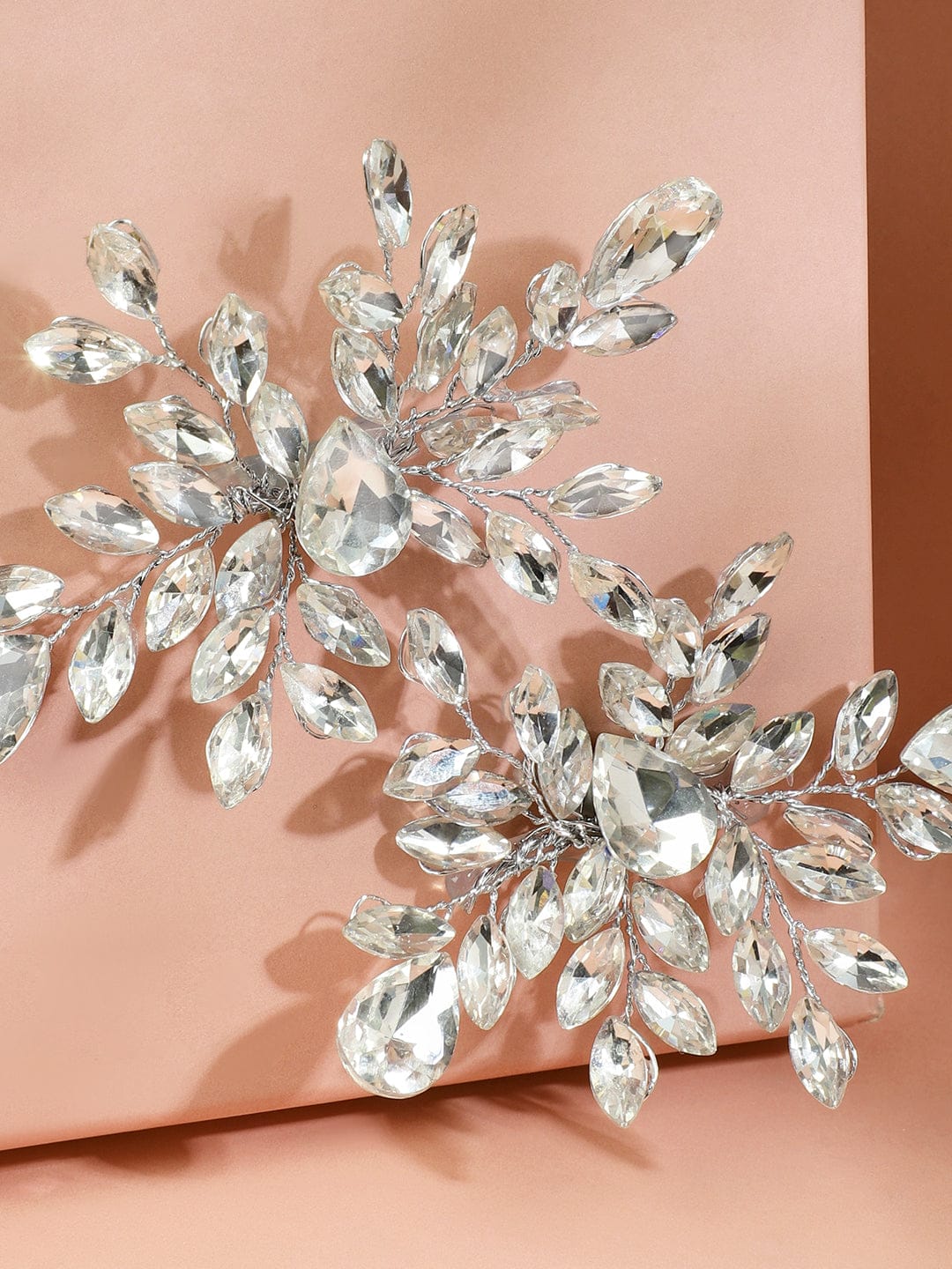 White crystal leaf side hair clip - Set of 2 フリーサイズ