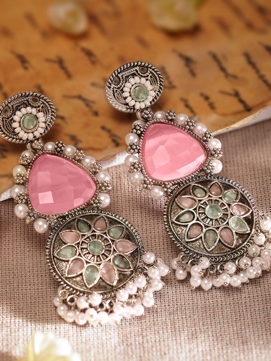 Captivating Light Pink Mint Green Dangler Earring Silver::Pink