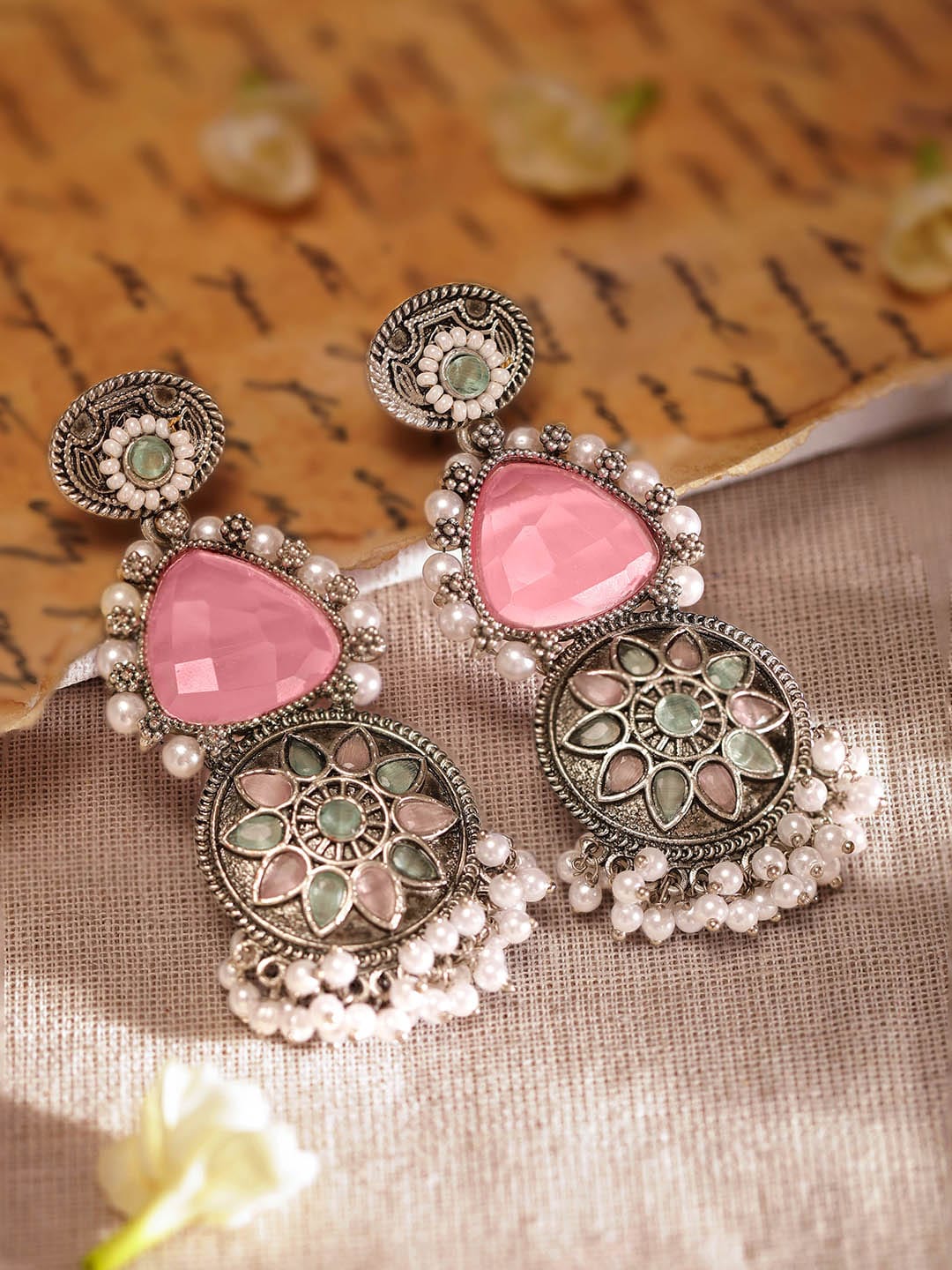 Captivating Light Pink Mint Green Dangler Earring Silver::Pink