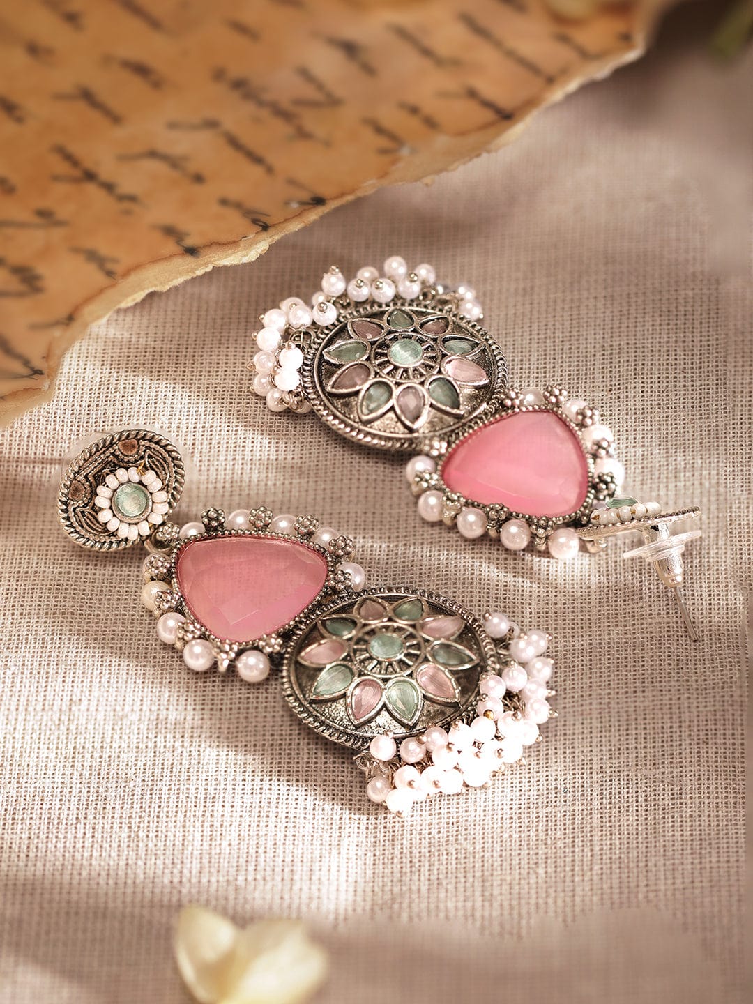 Captivating Light Pink Mint Green Dangler Earring Silver::Pink