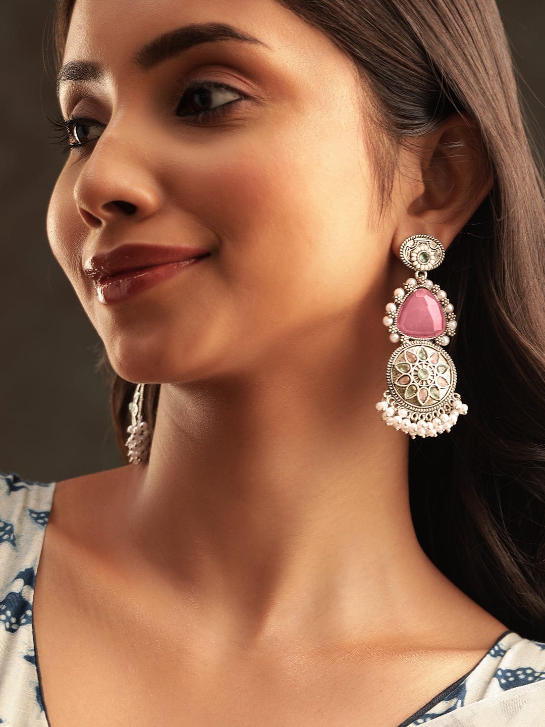 Captivating Light Pink Mint Green Dangler Earring Silver::Pink