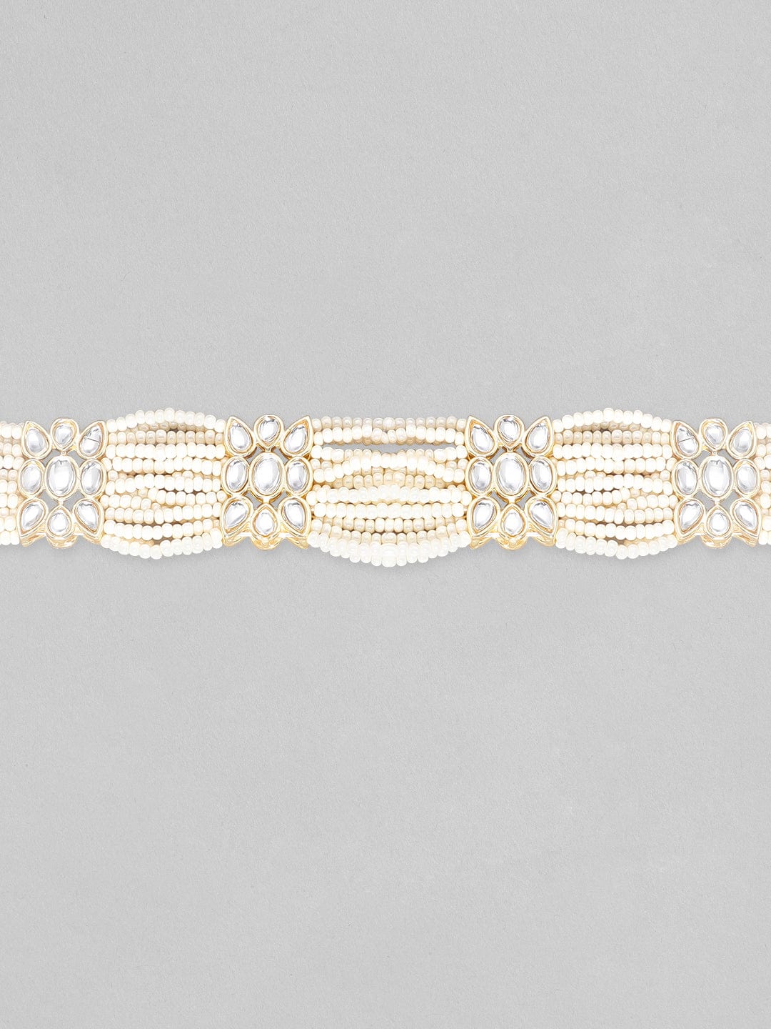 Rubans Kundan Studded Pearl Beaded Gold-Plated Multistrand Bracelet Gold::White
