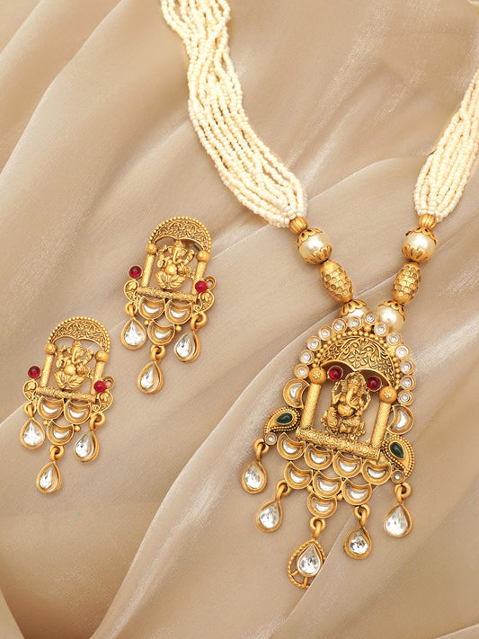 Lord Ganeha Beautiful Temple Necklace Set Gold