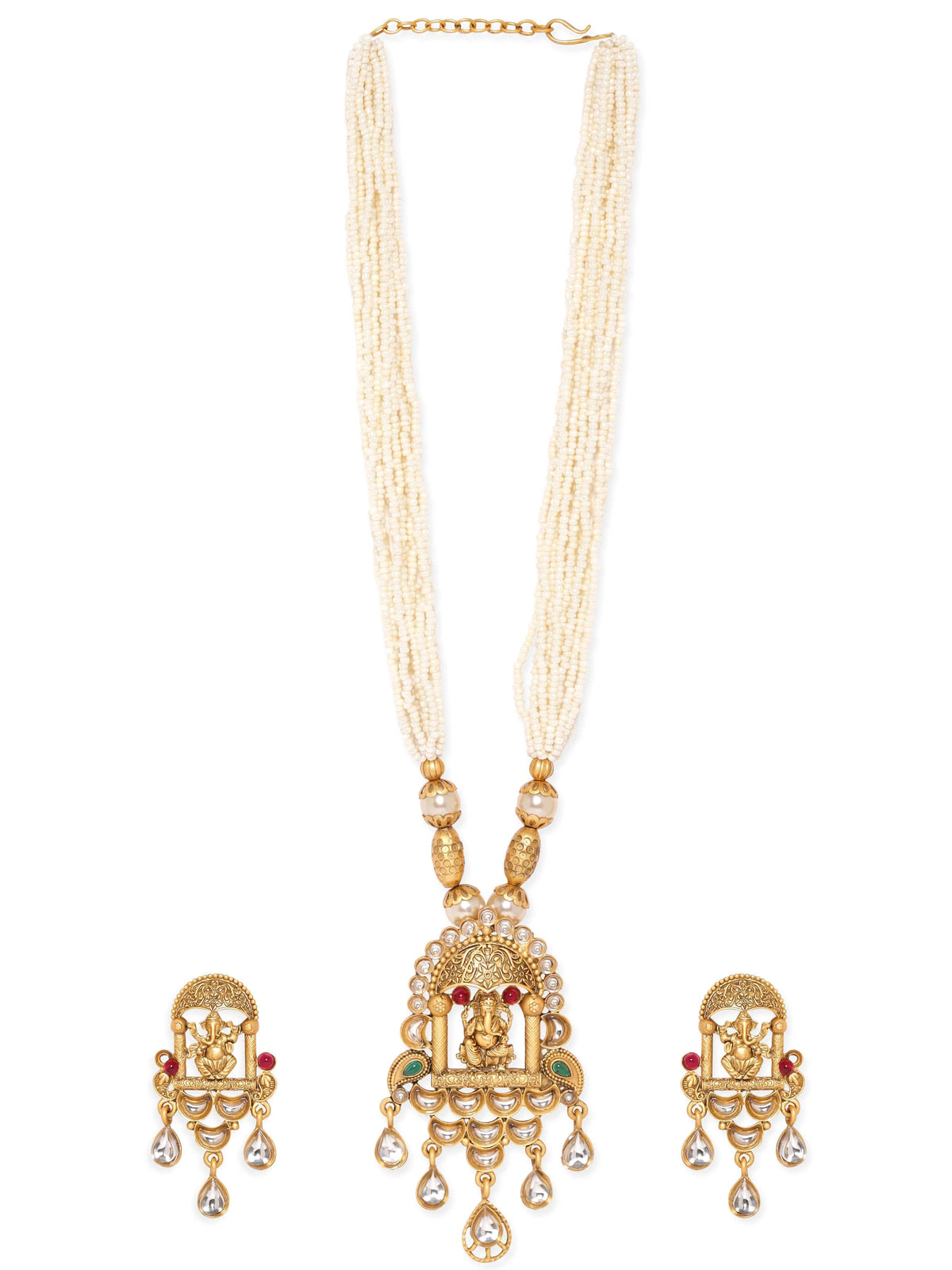 Lord Ganeha Beautiful Temple Necklace Set Gold