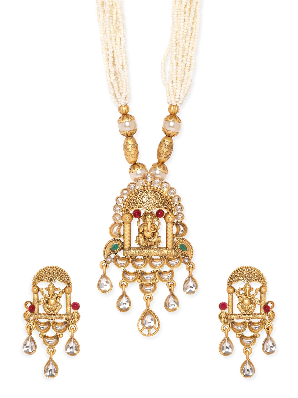 Lord Ganeha Beautiful Temple Necklace Set Gold