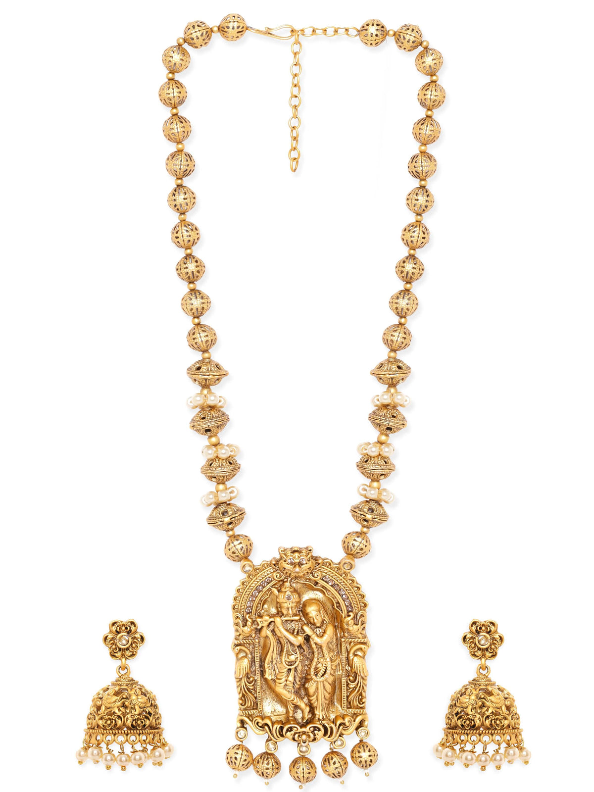 Enchanting Radha Krishna Temple Necklace Set Gold