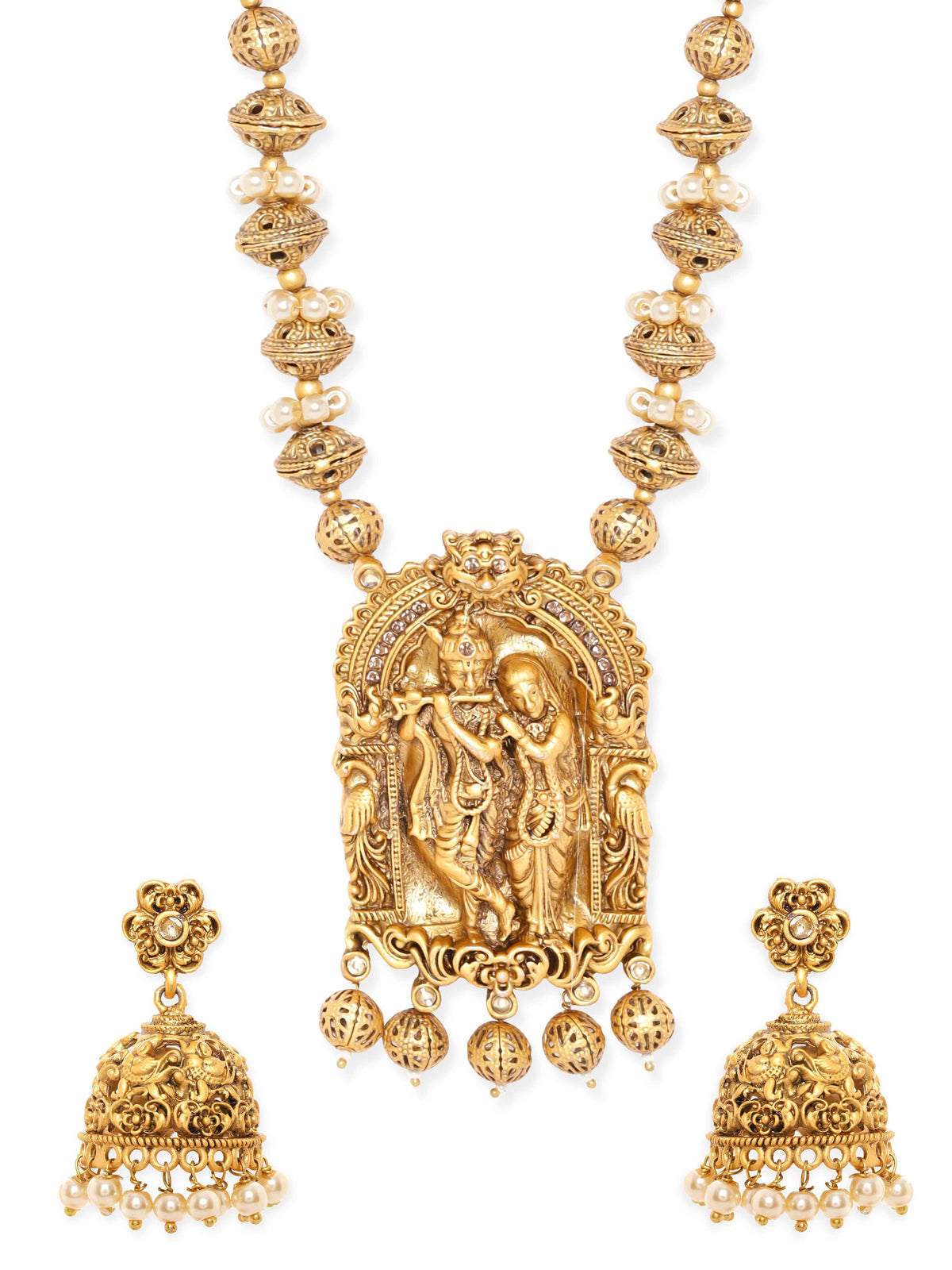 Enchanting Radha Krishna Temple Necklace Set Gold