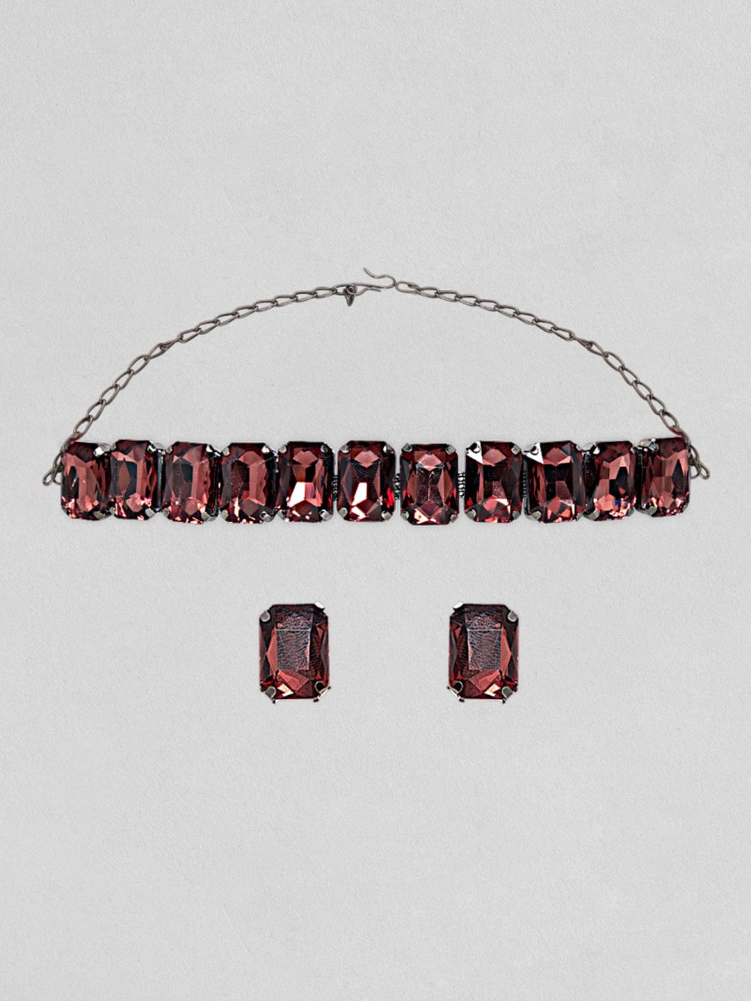 Red Crystal Party Choker Set Maroon
