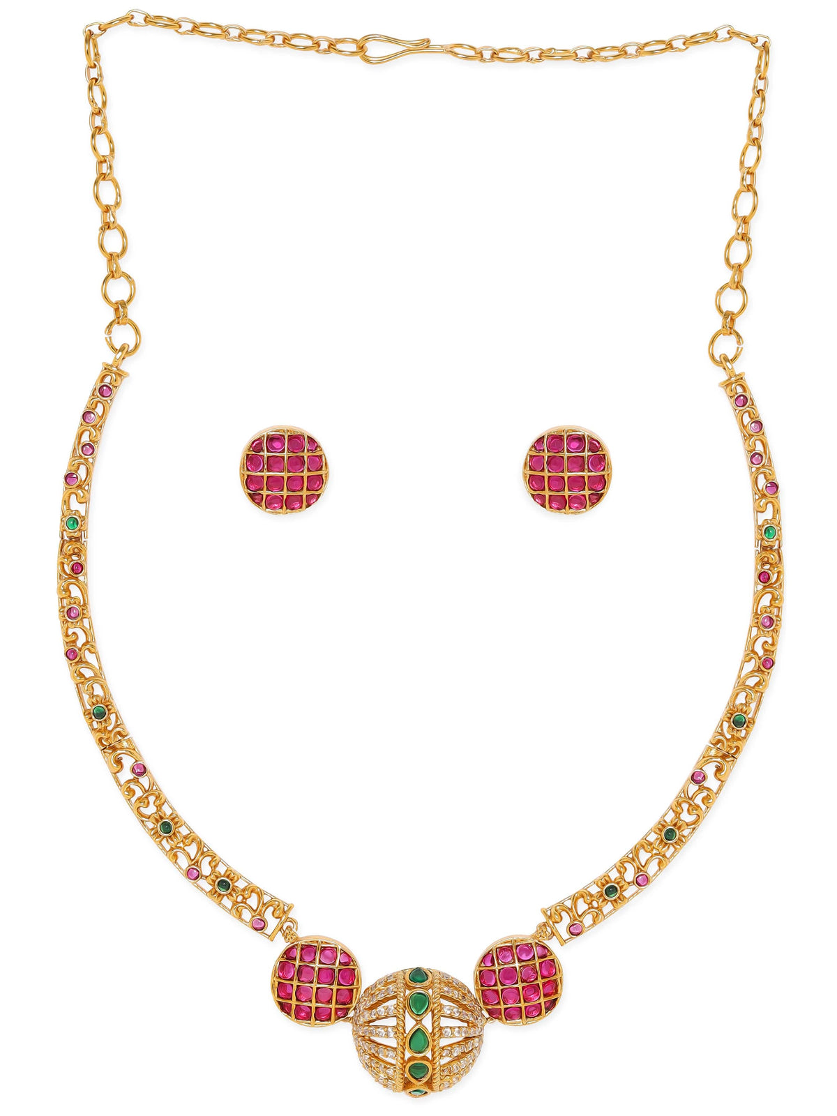 American Diamond Zirconia Multicolor Studded Necklace Set Gold