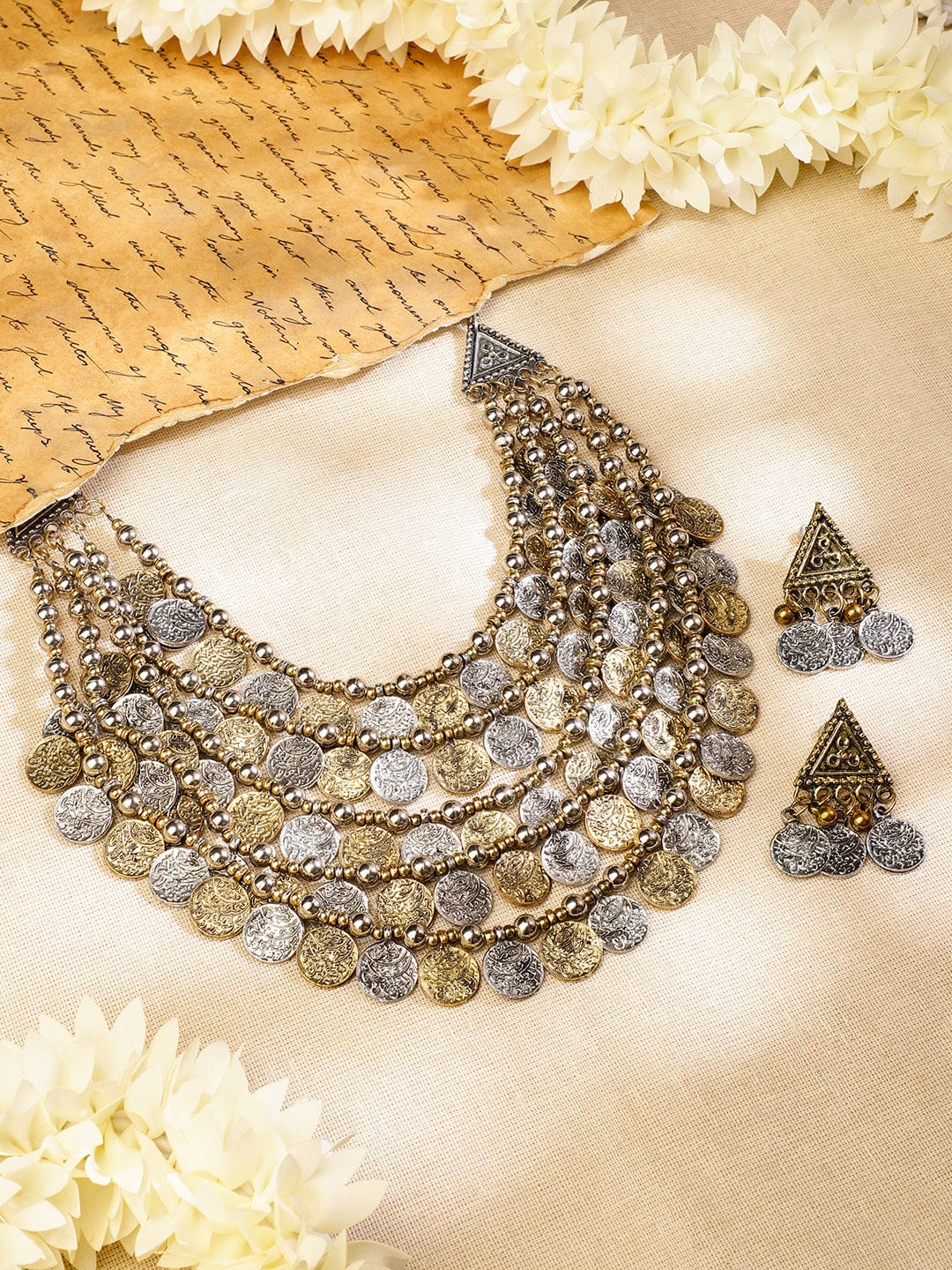 Charming Coins Oxidised Statement Necklace Set フリーサイズ