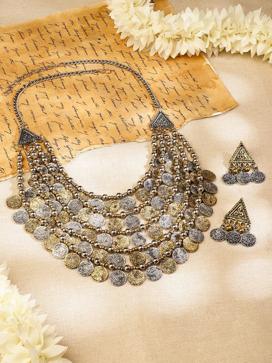 Charming Coins Oxidised Statement Necklace Set フリーサイズ