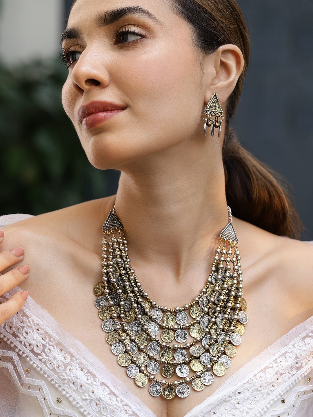 Charming Coins Oxidised Statement Necklace Set フリーサイズ