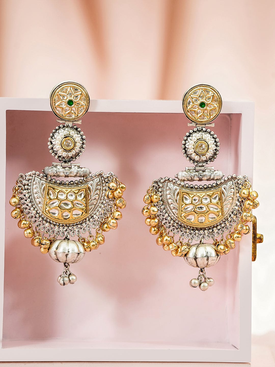 Oxidised Gold Beaded Kashmiri Chandbali Earrings フリーサイズ