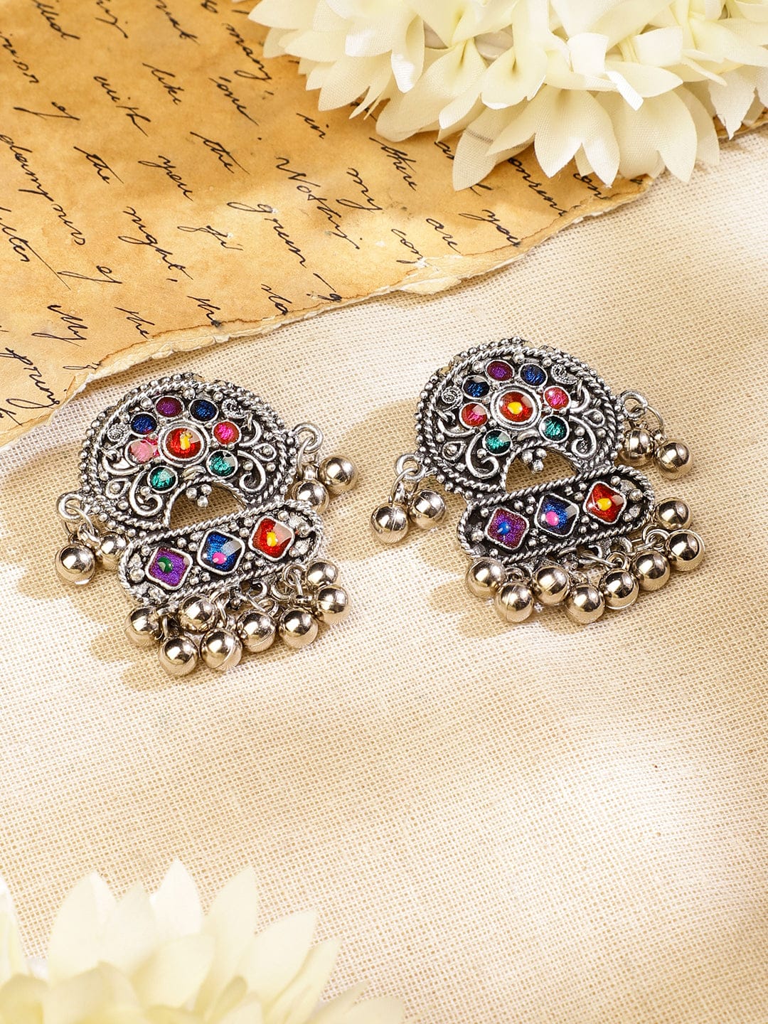 Afghani Multicolor Studded Oxidized Necklace Set フリーサイズ