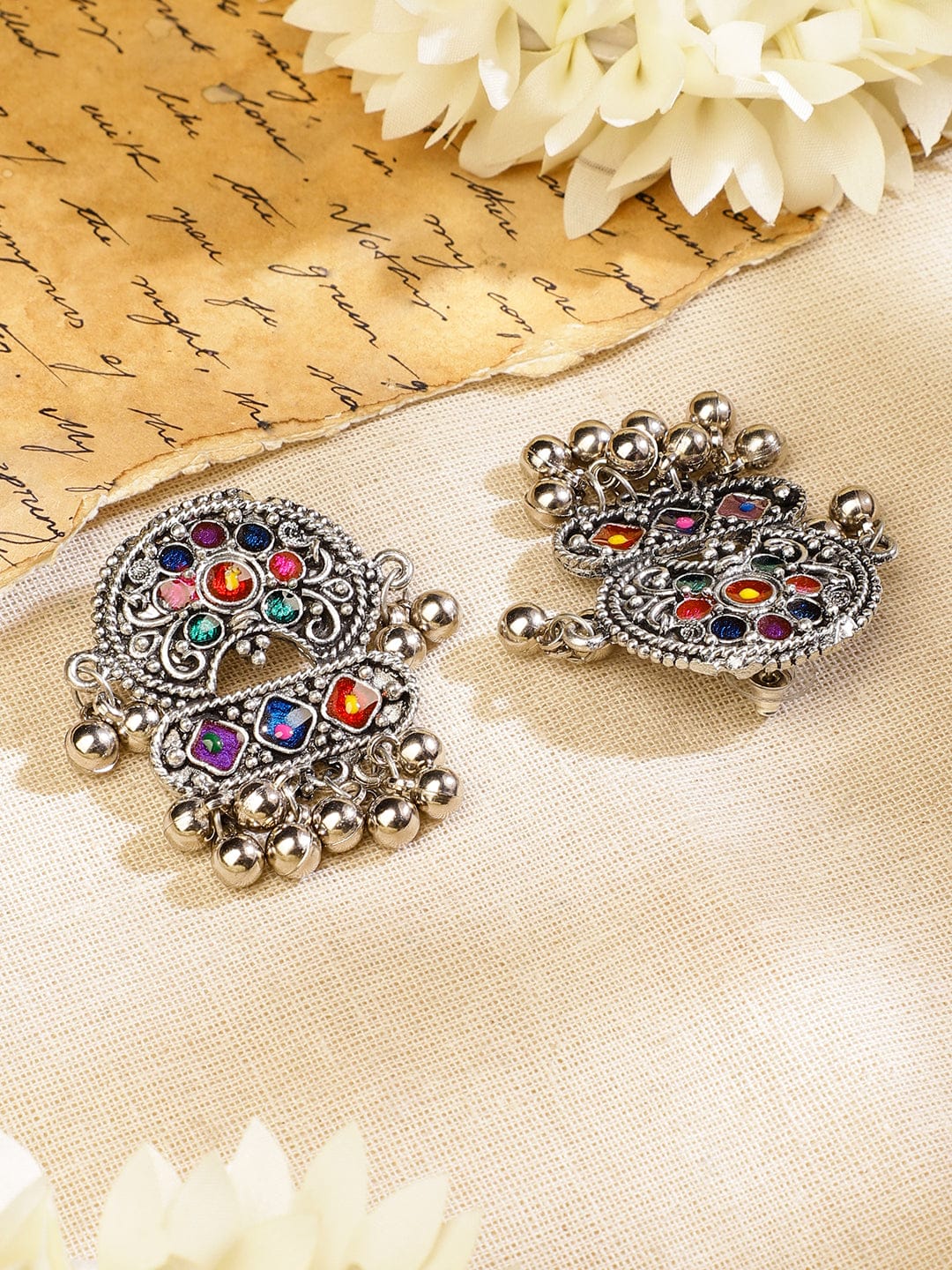 Afghani Multicolor Studded Oxidized Necklace Set フリーサイズ