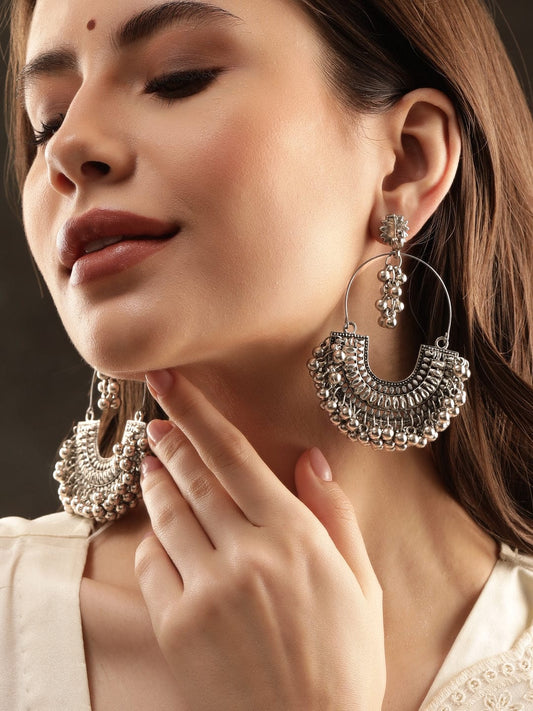 Glorified Chandbali Oxidised Jhumka Silver