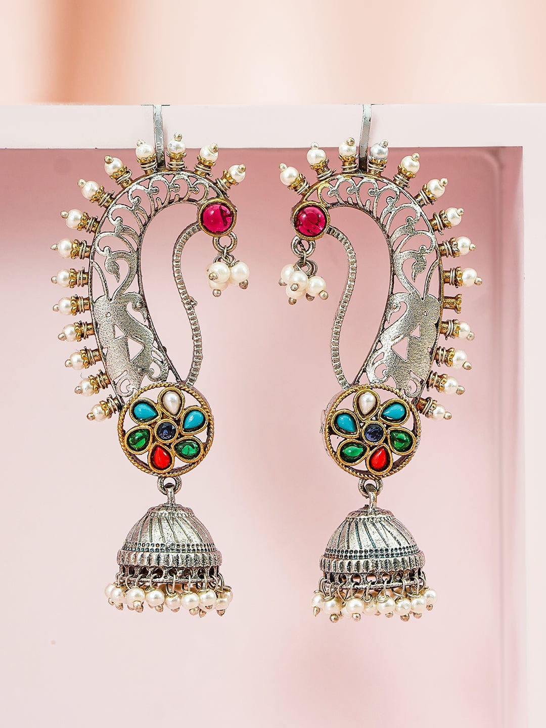 Oxidised Earcuff Jhumkas フリーサイズ