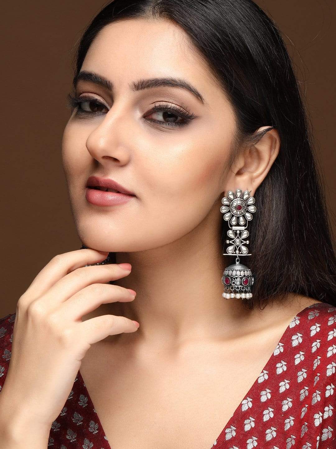 Rubans Oxidized Silver Plated Handcrafted Jhumka Earrings Silver