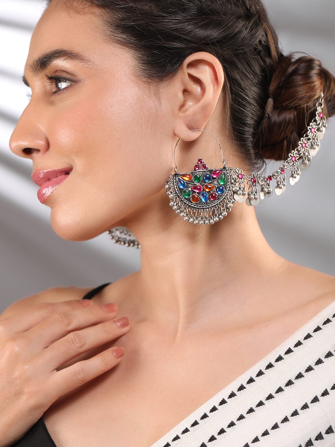 Vivid Bloom Pearl Chandbali with Kaan Chain フリーサイズ
