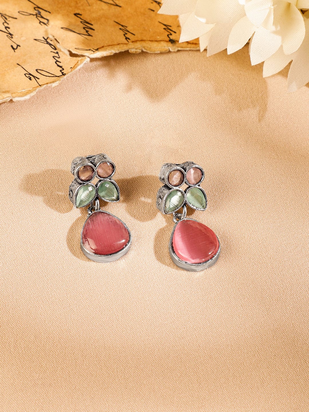 Pink & Green Studded Necklace Set フリーサイズ