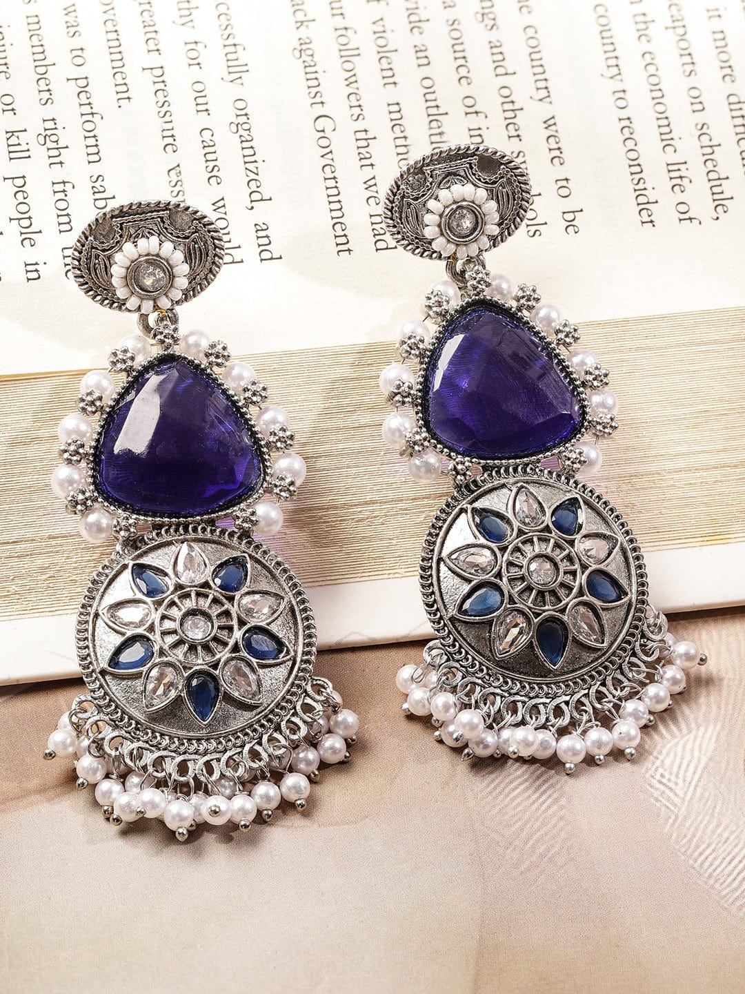 Blue Harmony Oxidised Statement Earrings フリーサイズ