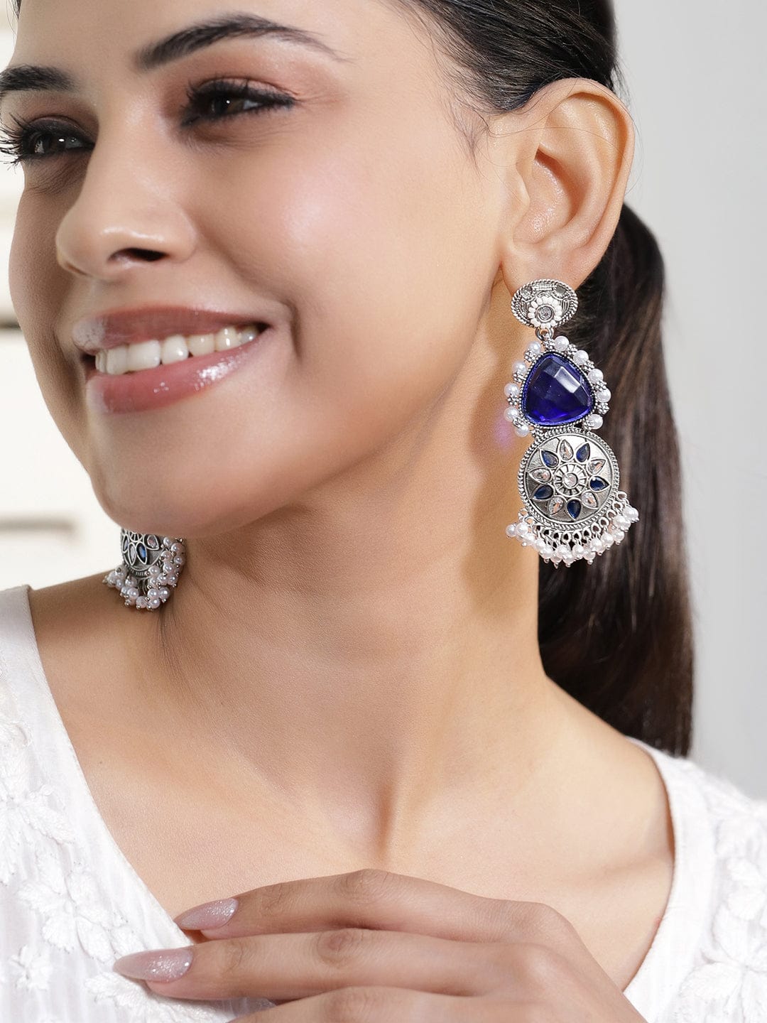 Blue Harmony Oxidised Statement Earrings フリーサイズ