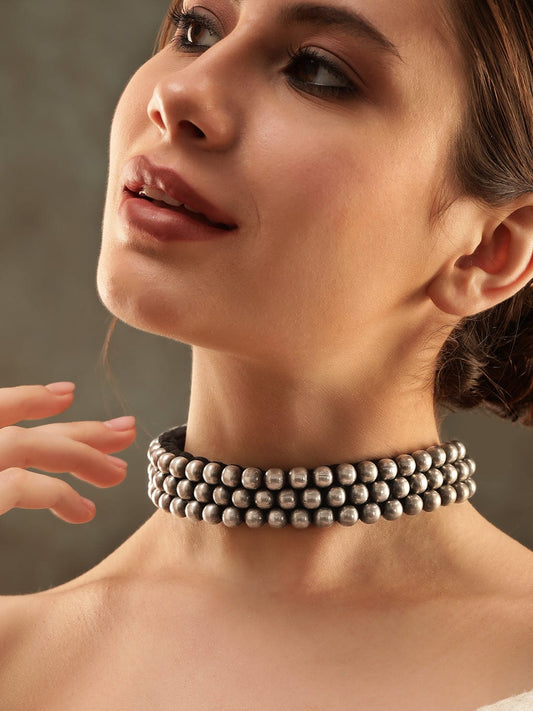 Rustic Oxidized Choker Necklace Silver