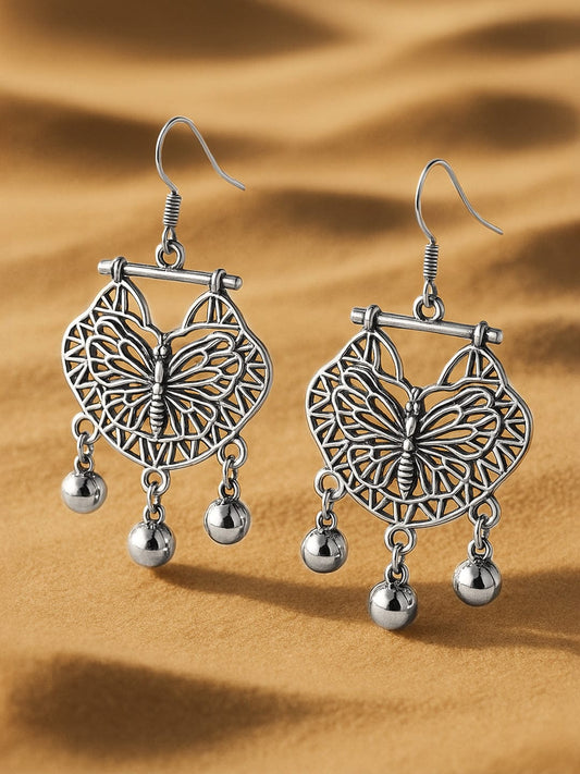 【Rubans】 Oxidized Silver-Toned Contemporary Drop Earrings｜オキシダイズド シルバートーン コンテンポラリー ドロップイヤリング