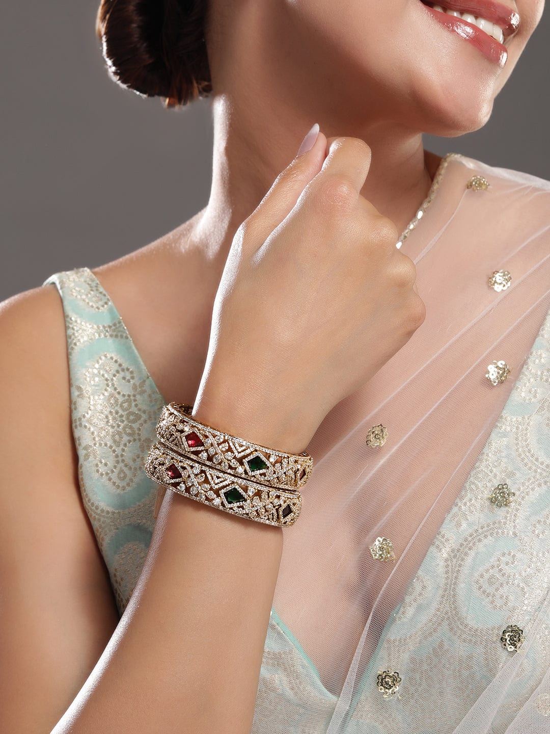 Rubans Pack Of 2 22KGold-Plated AD-Studded Traditional Bangles 45810