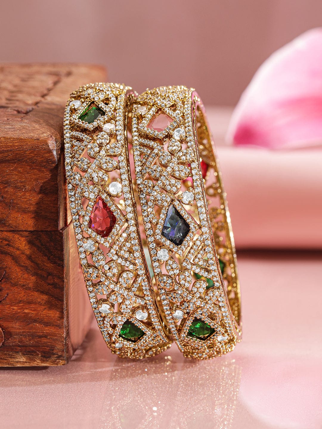Rubans Pack Of 2 22KGold-Plated AD-Studded Traditional Bangles 45810