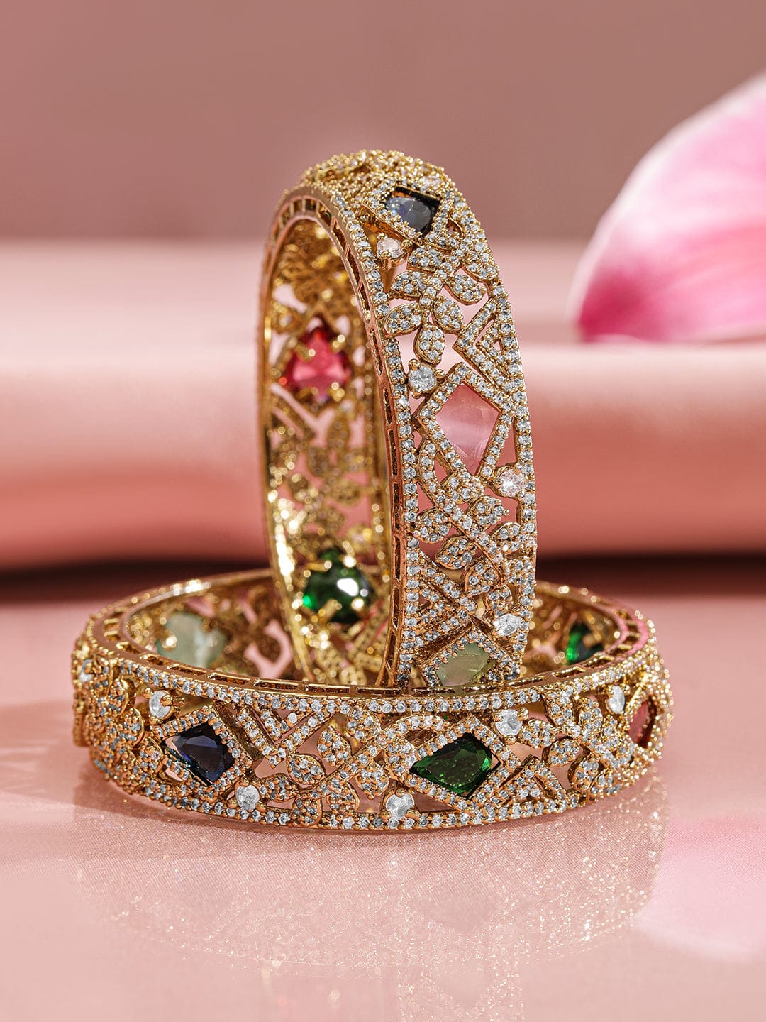 Rubans Pack Of 2 22KGold-Plated AD-Studded Traditional Bangles 45810