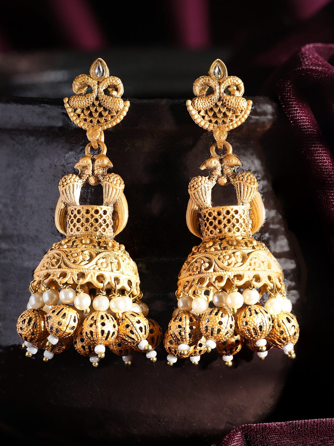 Heritage Peacock Temple Jhumka Gold