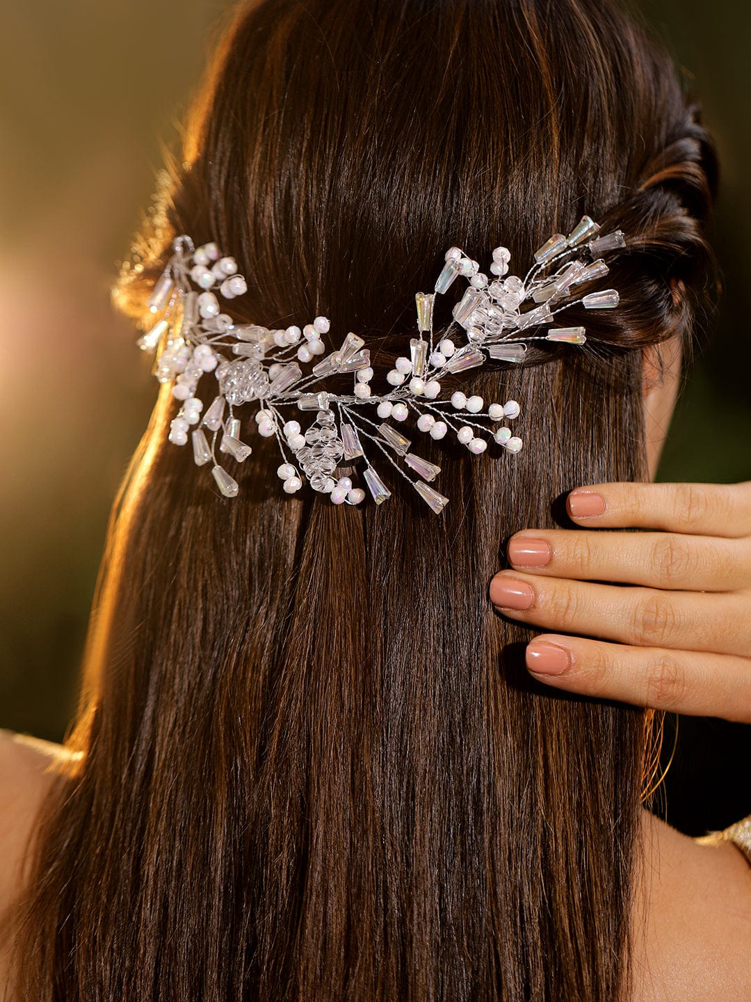 Embellished Pearl Beaded White Hair Accessory フリーサイズ