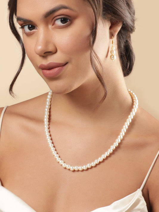 Stunning Pearls Long Necklace Set White