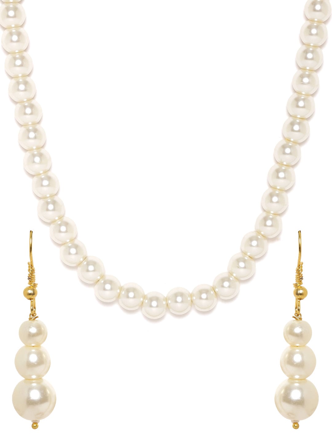 Stunning Pearls Long Necklace Set White