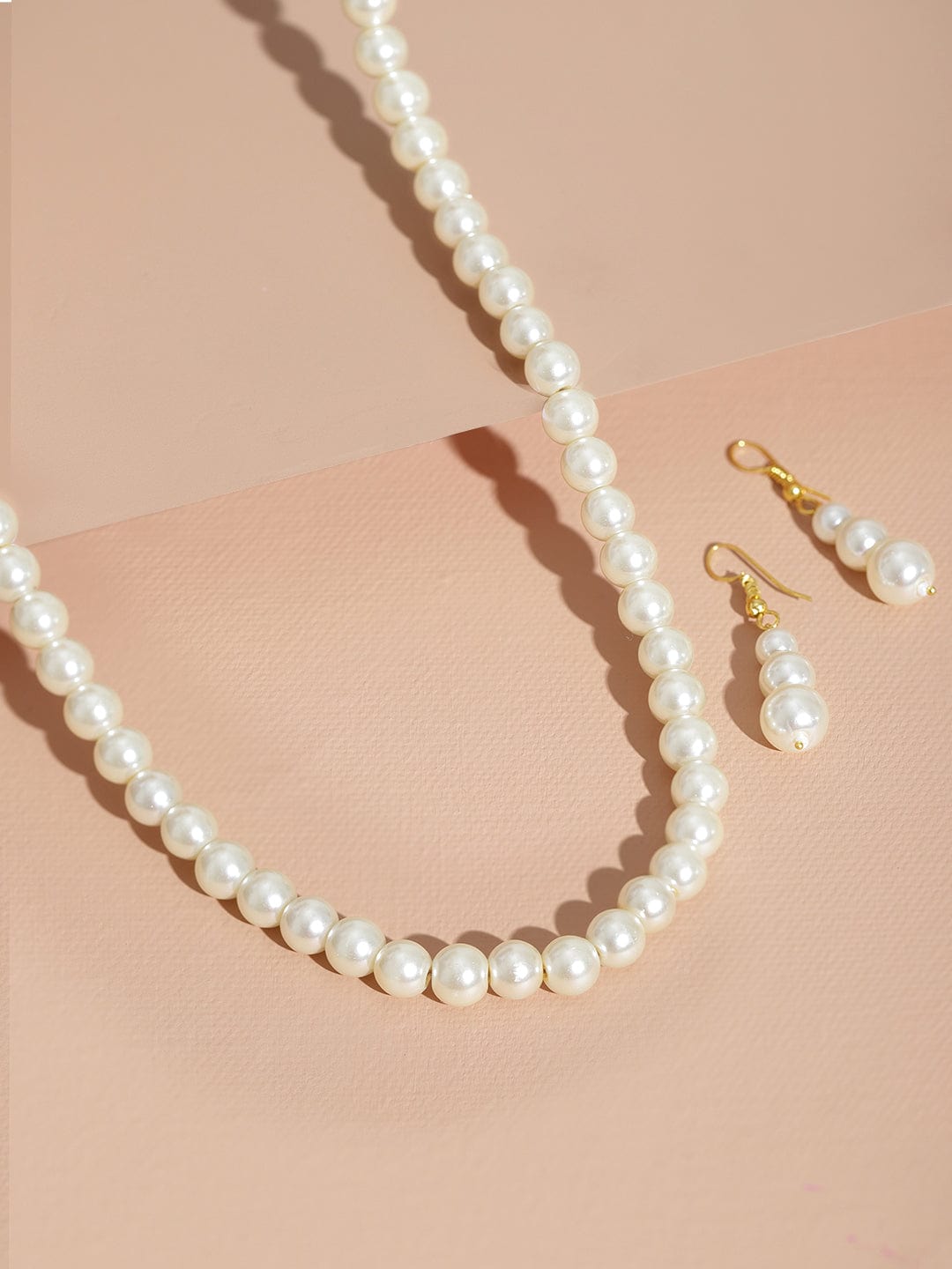 Stunning Pearls Long Necklace Set White