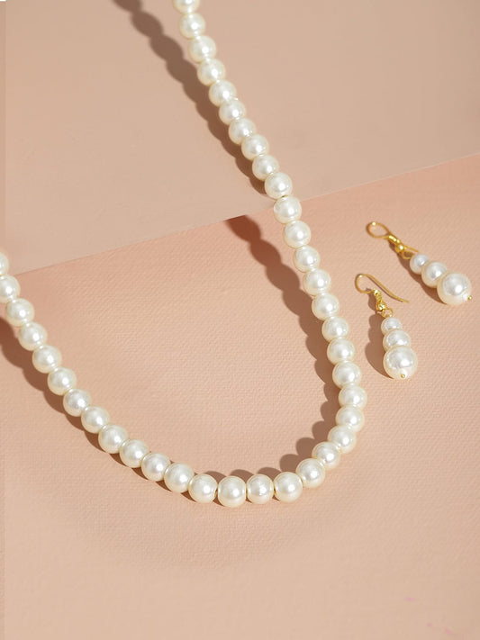 Stunning Pearls Long Necklace Set White